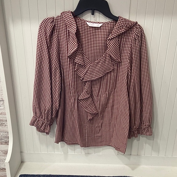 LC Lauren Conrad Tops - LC Lauren Conrad Checkered Ruffle Blouse - Red